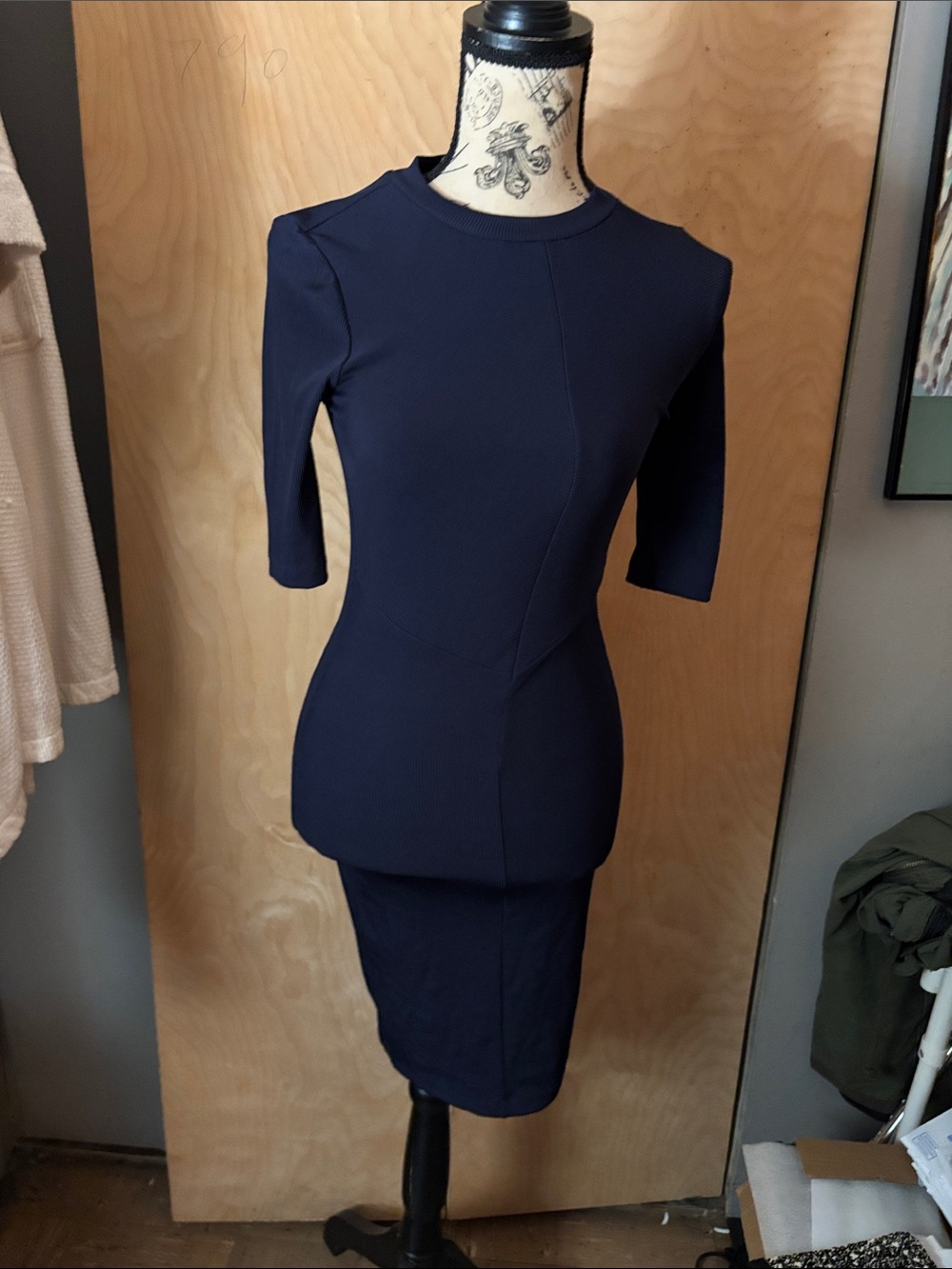 H&M Navy Fitted Midi Sheath Dress